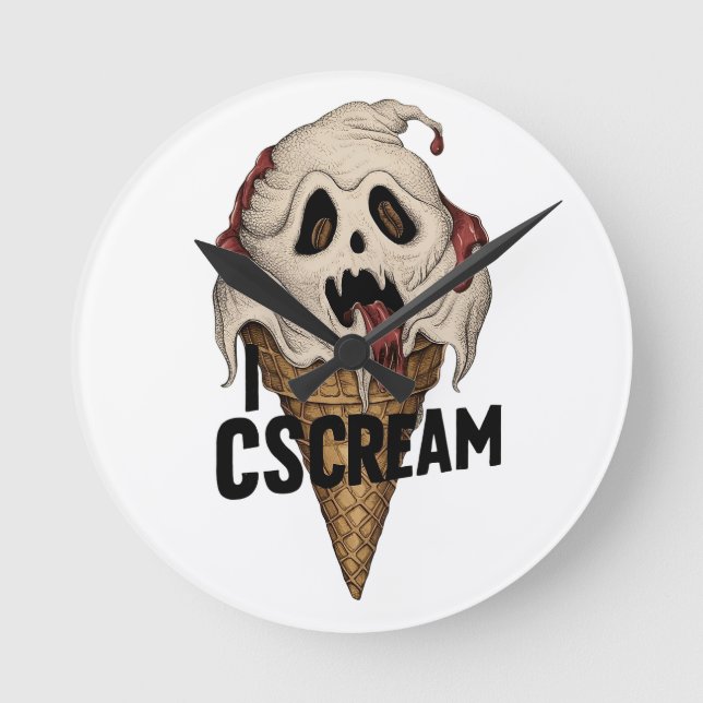 Spooky Ghost Ice Cream "I CSCREAM" Rund Klocka (Framsida)