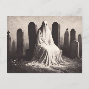 Spooky Ghost in Graveyard Horror Goth Postcard Vykort