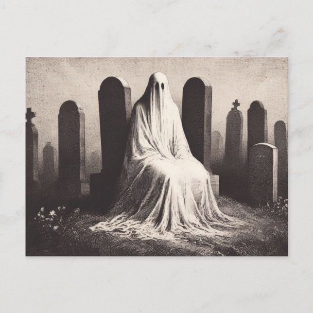 Spooky Ghost in Graveyard Horror Goth Postcard Vykort (Framsida)