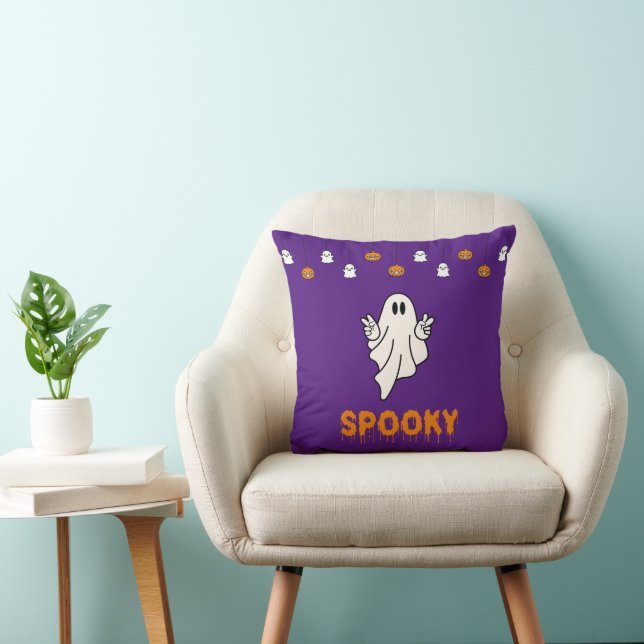 Spooky Ghost Jack-O'Lanterns Lila Halloween Kudde (Stol)