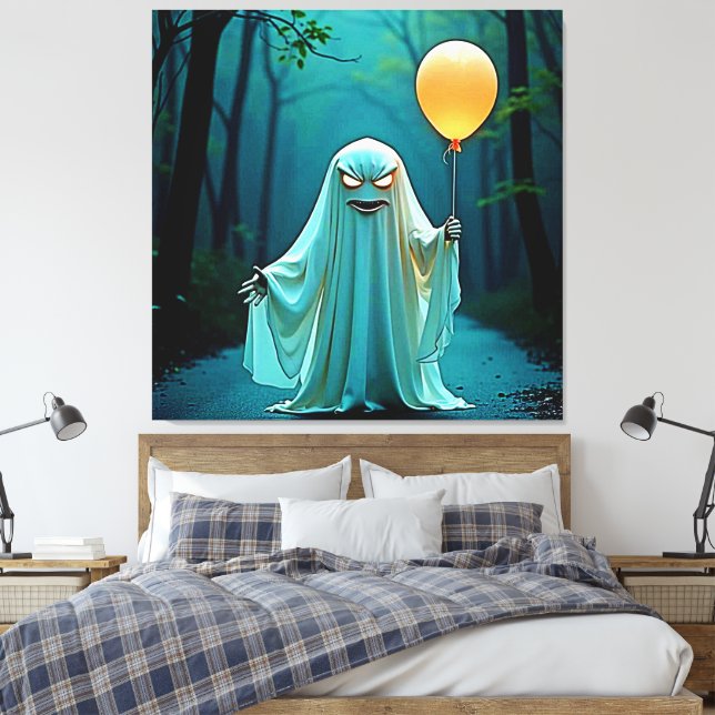 Spooky Ghost med Eerie Balloon Canvastryck (Insitu (sovrum))