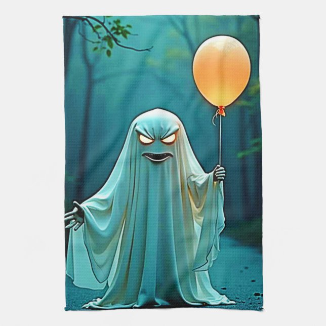 Spooky Ghost med Eerie Balloon Kökshandduk (Vertikal)