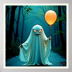 Spooky Ghost med Eerie Balloon Poster