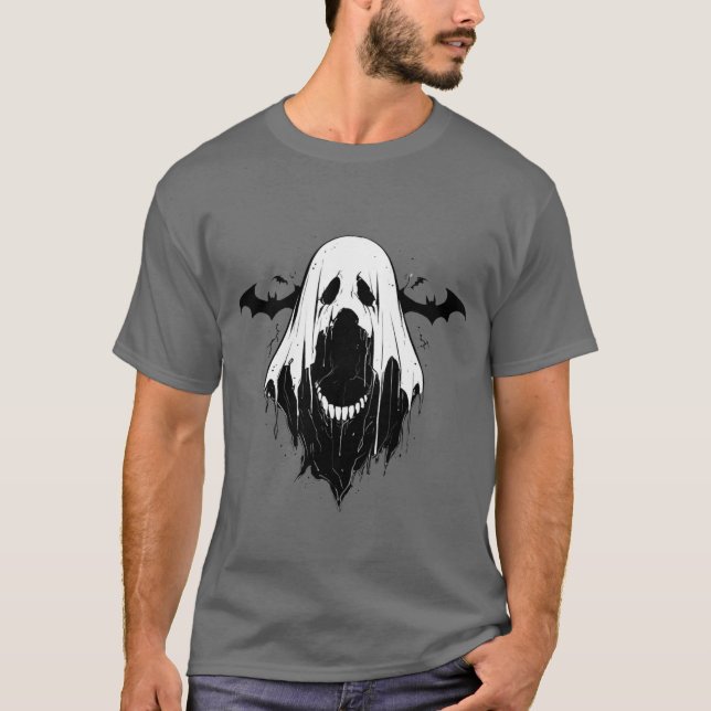 Spooky Ghost med Fladdermus T Shirt (Framsida)