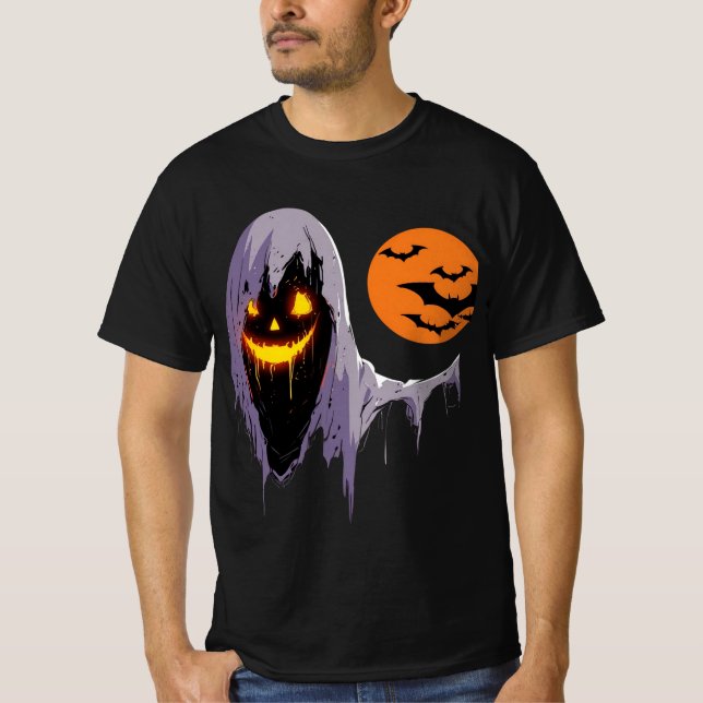 Spooky Ghost med Full Moon T Shirt (Framsida)