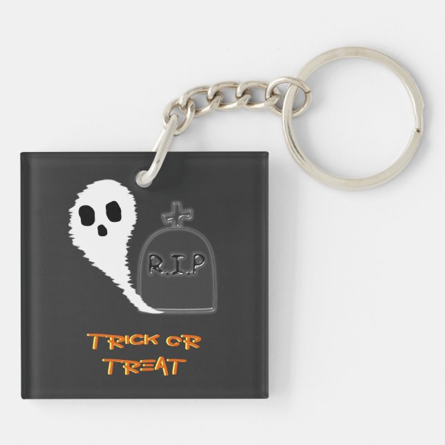 Spooky Ghost med grav Halloween-akrylisk nyckelked (Baksidan)