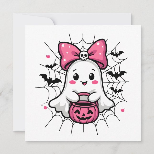 Spooky Ghost med Rosa Bow Breast Cancer Awareness (Framsida)
