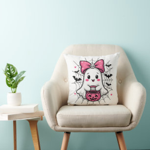 Spooky Ghost med Rosa Bow Breast Cancer Awareness Kudde