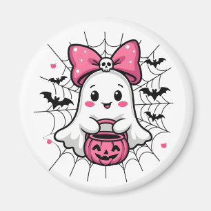 Spooky Ghost med Rosa Bow Breast Cancer Awareness Magnet