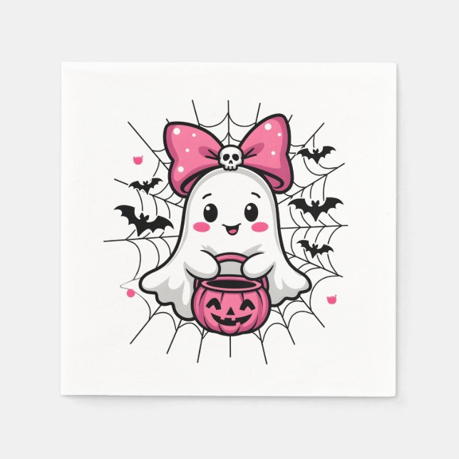 Spooky Ghost med Rosa Bow Breast Cancer Awareness Pappersservett (Framsidan)