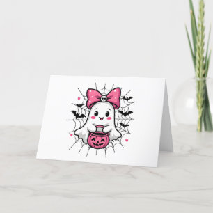 Spooky Ghost med Rosa Bow Breast Cancer Awareness Tack Kort
