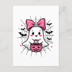 Spooky Ghost med Rosa Bow Breast Cancer Awareness Vykort
