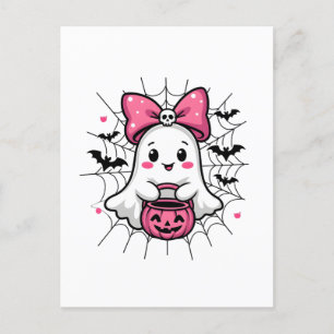Spooky Ghost med Rosa Bow Breast Cancer Awareness Vykort