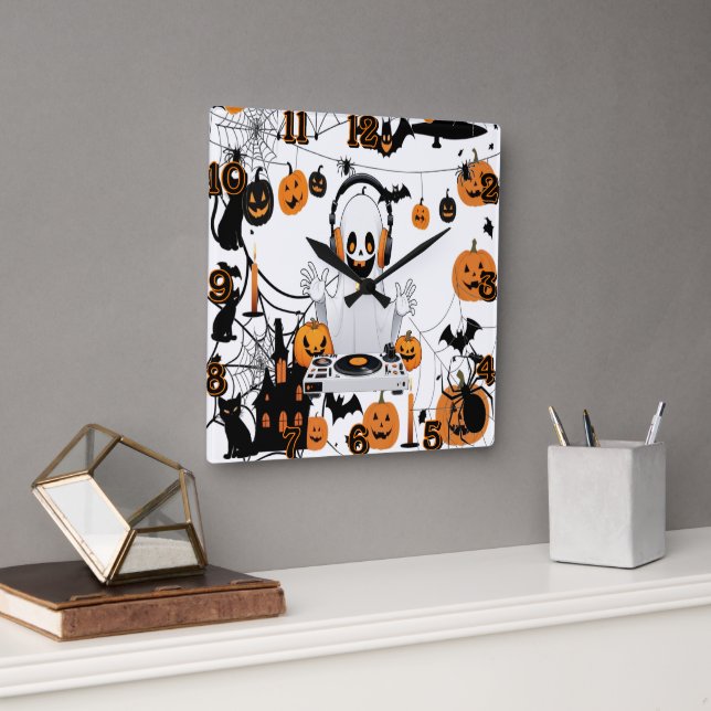 Spooky Ghost Night Fyrkantig Klocka (Kontor)