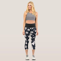 Spooky Ghost och Pumpkin Halloween Capri Leggings