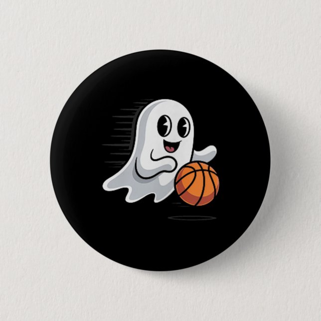 Spooky Ghost Playing Basketball Retro Halloween Co Knapp (Framsida)
