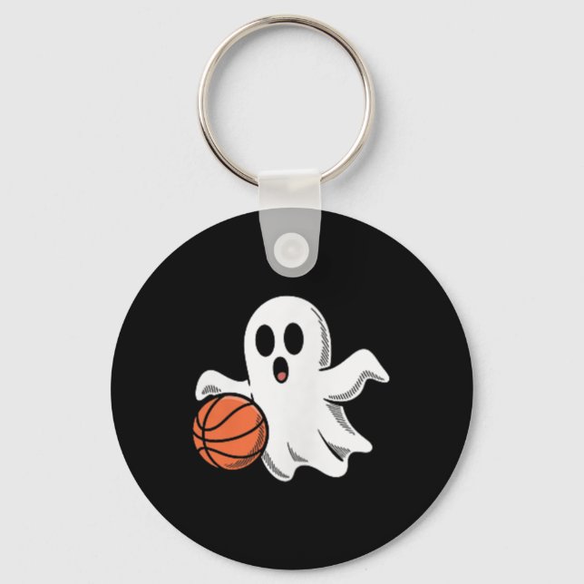 Spooky Ghost Playing Basketball Retro Halloween Co Nyckelring (Framsida)