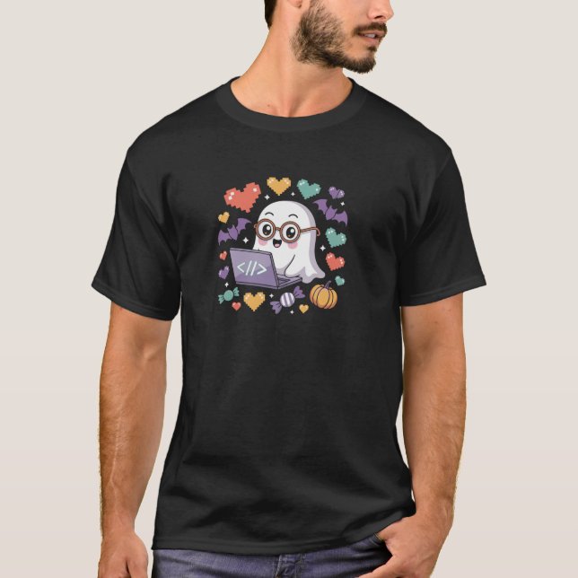 Spooky Ghost-programmerare design med kodning för  T Shirt (Framsida)