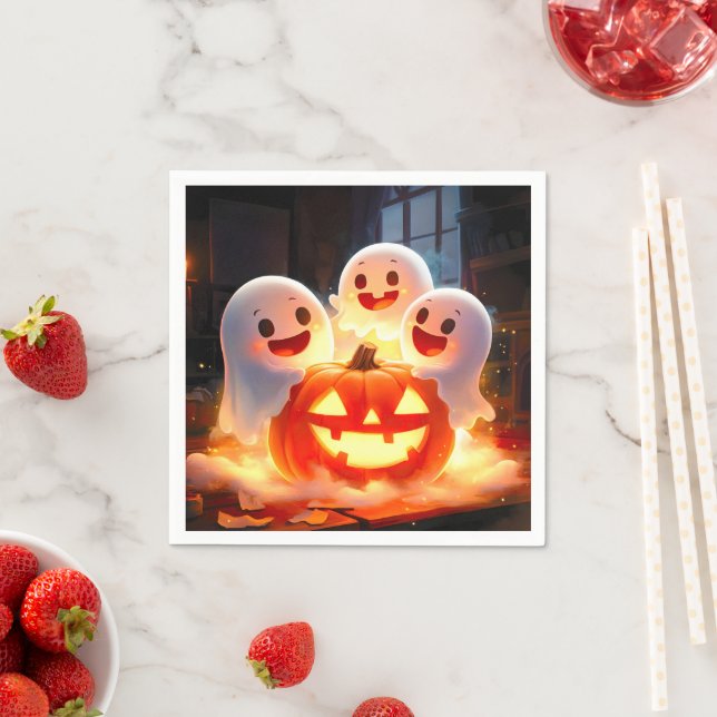 Spooky Ghost Pumpkin Party Glow Pappersservett (Insitu)