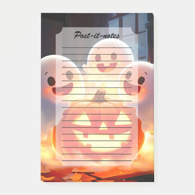 Spooky Ghost Pumpkin Party Glow Post-it Block (Framsida)