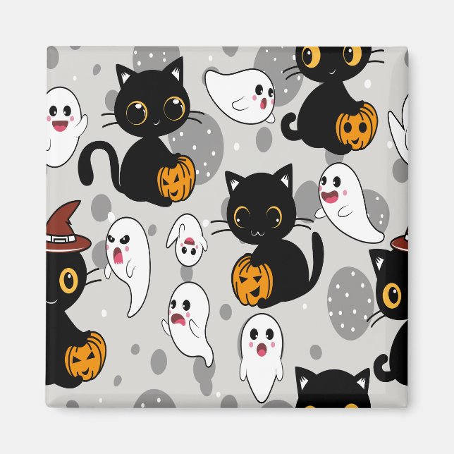 Spooky Ghost Pumpkin Tassar Magnet (Framsidan)