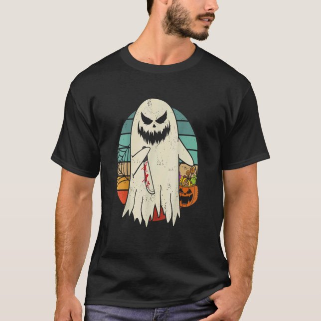 Spooky Ghost Retro Halloween Costume Manar Women T Shirt (Framsida)