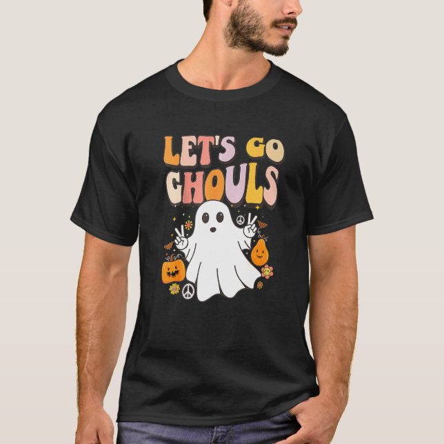 Spooky Ghost Retro Låt oss Go Ghouls Halloween Gho T Shirt (Framsida)