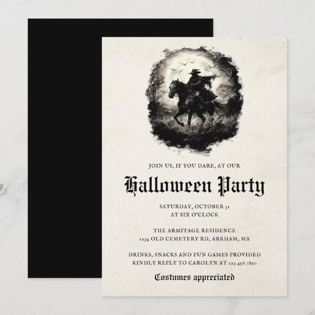 Spooky Ghost Rider Black Horse Halloween Inbjudningar (Fram/baksida)