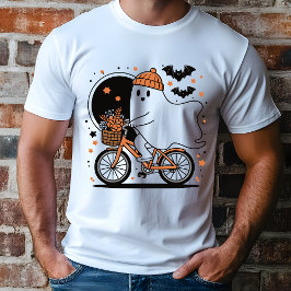 Spooky Ghost Riding Bicycle Modern Halloween T Shirt