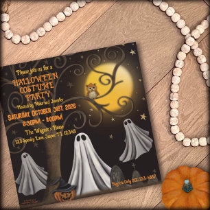 Spooky Ghost Träd Stars Halloween Costume Party Inbjudningar