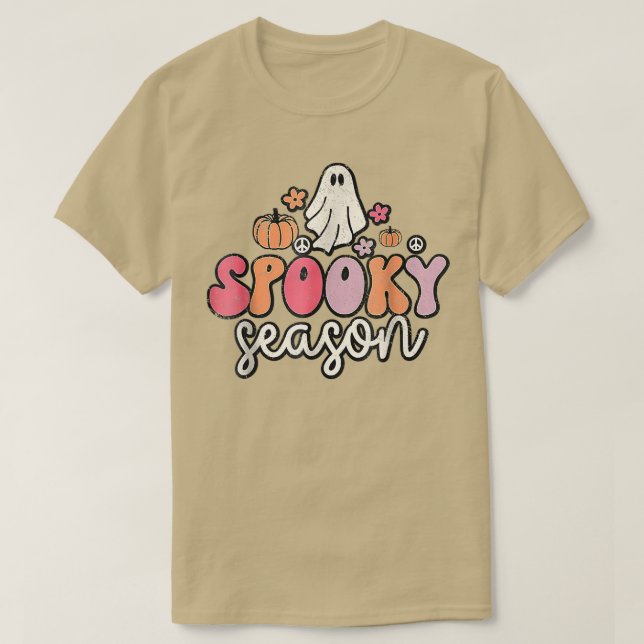 Spooky GhostDistress Groovy Ghost Spooky Season T Shirt (Design framsida)