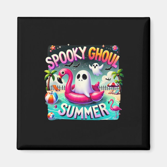Spooky Ghoul Summer Cute Ghost Flamingo Hej Summ Magnet (Framsidan)