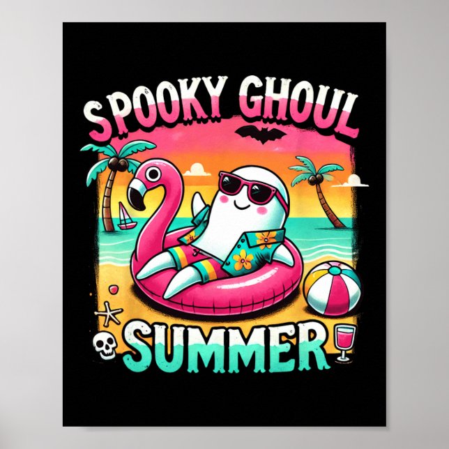 Spooky Ghoul Summer Cute Ghost Flamingo Summer Vac Poster (Framsidan)