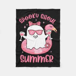 Spooky Ghoul Summer Cute Ghost Flamingo Summer Vib Fleecefilt