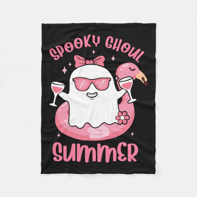Spooky Ghoul Summer Cute Ghost Flamingo Summer Vib Fleecefilt (Framsidan)