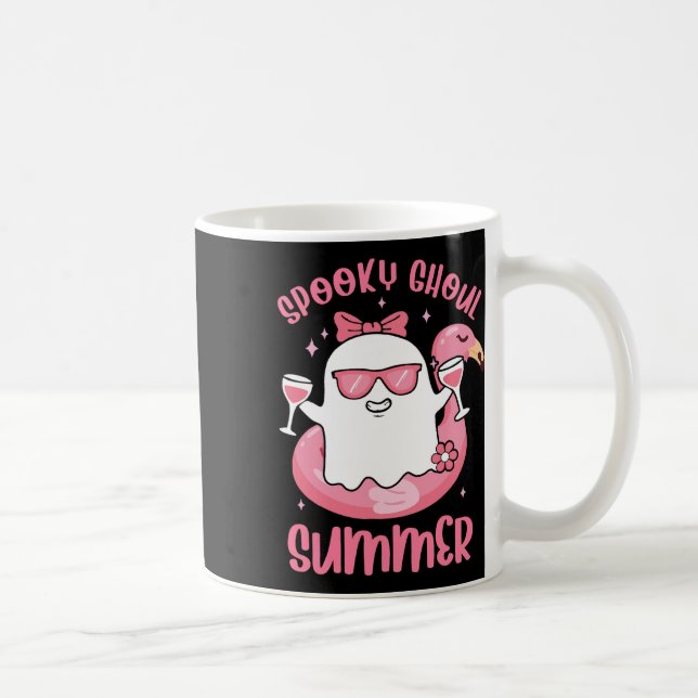Spooky Ghoul Summer Cute Ghost Flamingo Summer Vib Kaffemugg (Höger)