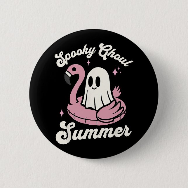 Spooky Ghoul Summer Cute Ghost Flamingo Summer Vib Knapp (Framsida)