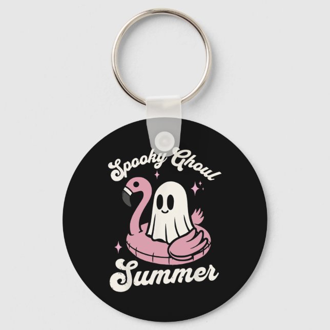 Spooky Ghoul Summer Cute Ghost Flamingo Summer Vib Nyckelring (Framsida)