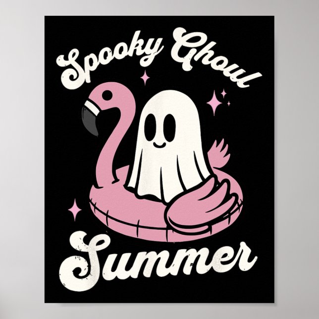 Spooky Ghoul Summer Cute Ghost Flamingo Summer Vib Poster (Framsidan)