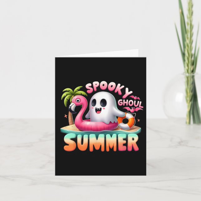 Spooky Ghoul Summer Funny Ghost Flamingo Summer Va Kort (Framsida)