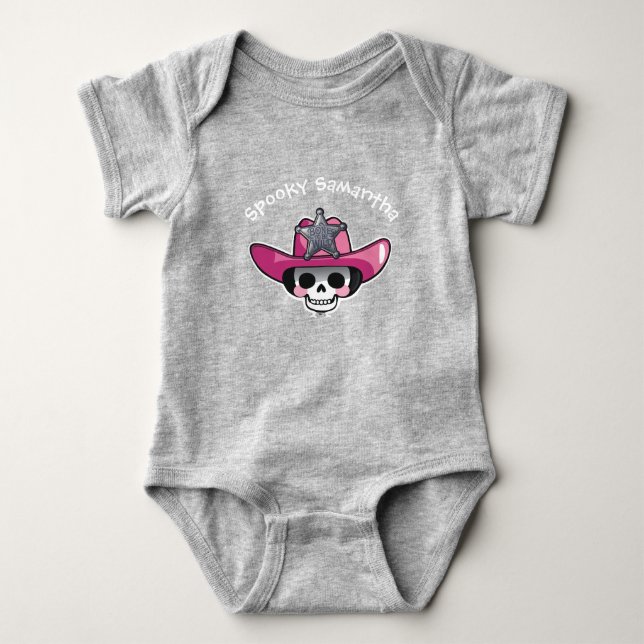 Spooky Girl Halloween, Skeleton Cowgirl Bodysuit T Shirt (Framsida)