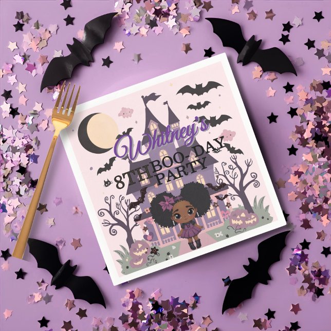 Spooky Girl Lila afro-puff Födelsedagsfest Pappersservett (Spooky Girl Purple afro-puff Birthday Party Napkins)