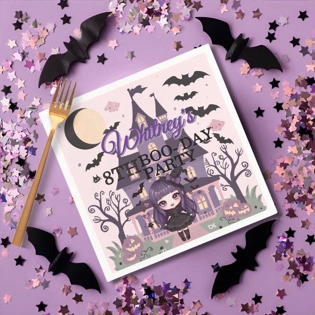 Spooky Girl Lila Födelsedagsfest Pappersservett (Spooky Girl Purple Birthday Party Napkins)