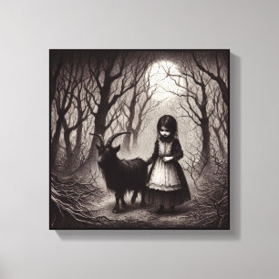 Spooky Girl with Goat Black Phillip Haunted Forest Canvastryck