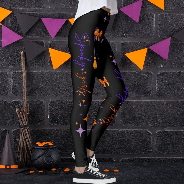 Spooky Girls Halloween Lila Orange & Black Leggings (Skapare uppladdad)