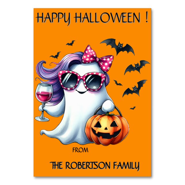 Spooky Girly Ghost Halloween Bordsnummer (Framsidan)