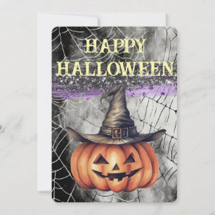 Spooky Glitter Happy halloween Witch Hat Pumpkin Julkort