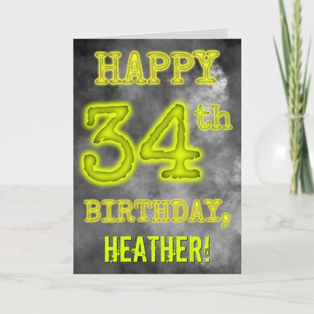 Spooky Glowing Aura Se "LYCKLIG 34:e BIRTHDAY" Kort (Framsida)