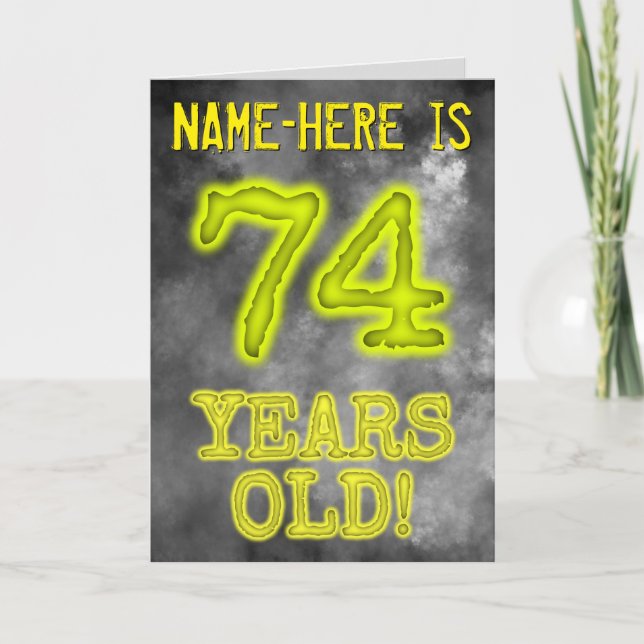 Spooky Glowing Aura Titta "74 ÅR GAMLA!" + Namn Kort (Framsida)