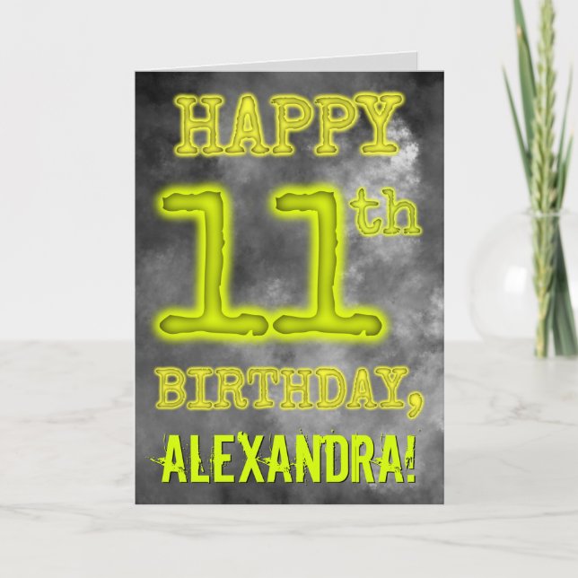Spooky Glowing Aura Titta "LYCKLIG 11:e BIRTHDAY" Kort (Framsida)
